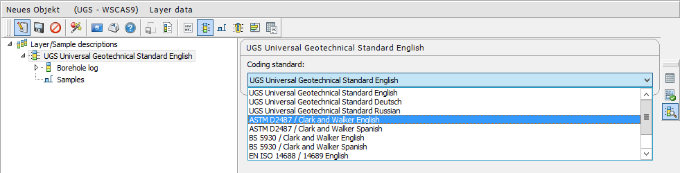 Selection of the different standards for layer data