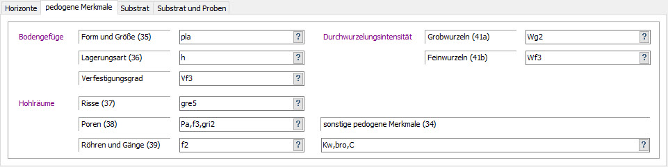 Maske zur Erfassung der pedogenen Merkmale