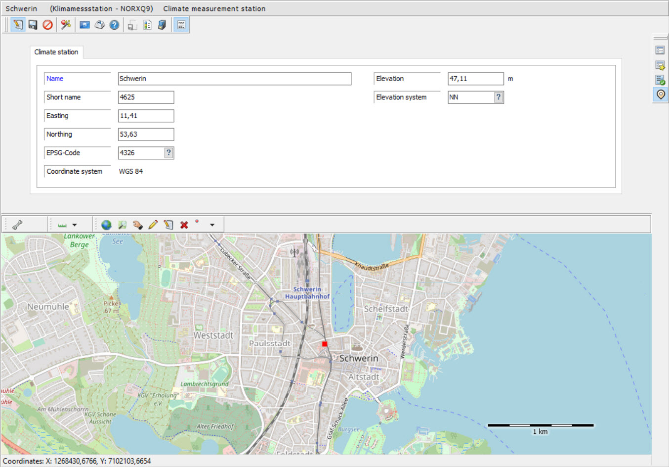 General data mask for the object type Climate monitoring station with map preview
